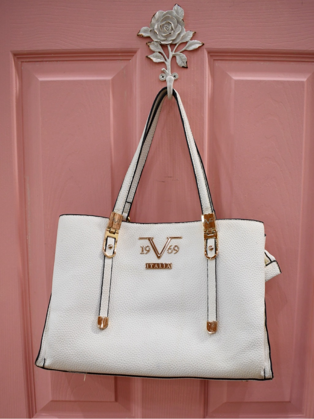 19v69 Italia By Alessandro Versace Pebble Texture Leather Tote Bag In White